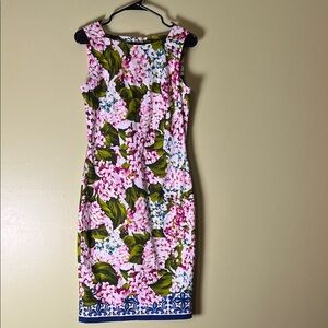 Samantha Sung Pink and Green Floral Midi Dress